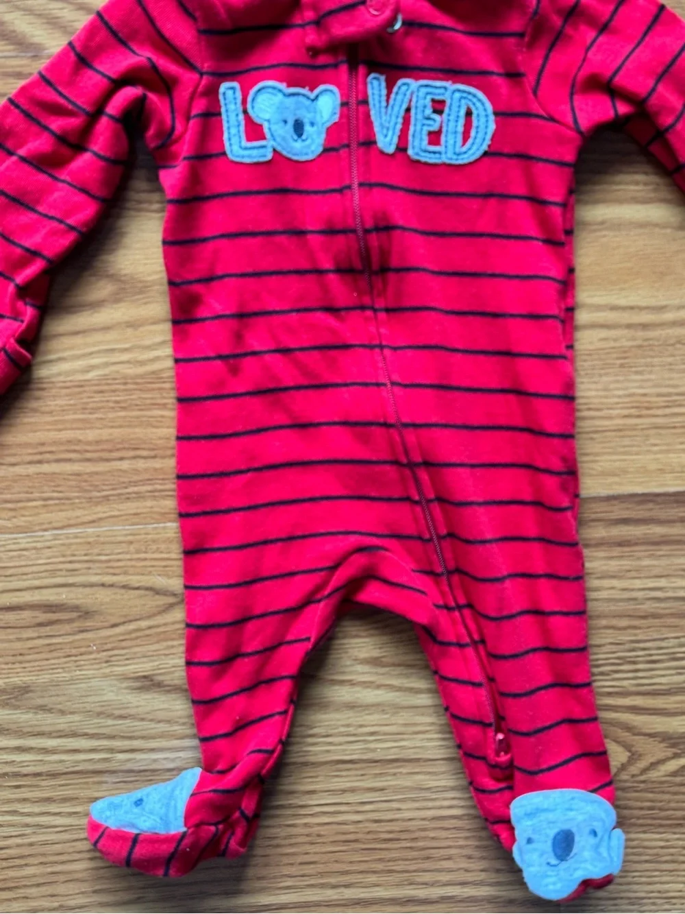 Carter's Red Striped Footed One-Piece with 'LOVED' Applique